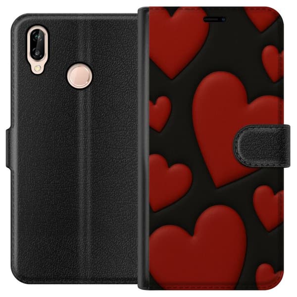 Huawei P20 lite Lompakkokotelo Punaiset Samettisydämet