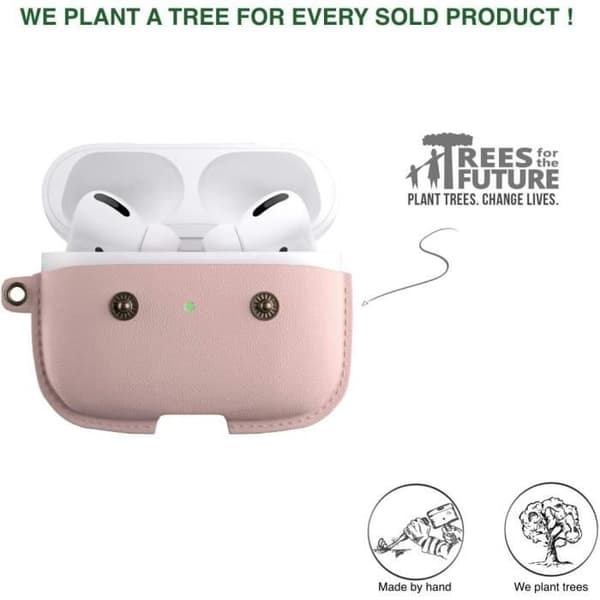 Woodcessories - Läderfodral för AirPods Pro med halsband, AirCase Rosa