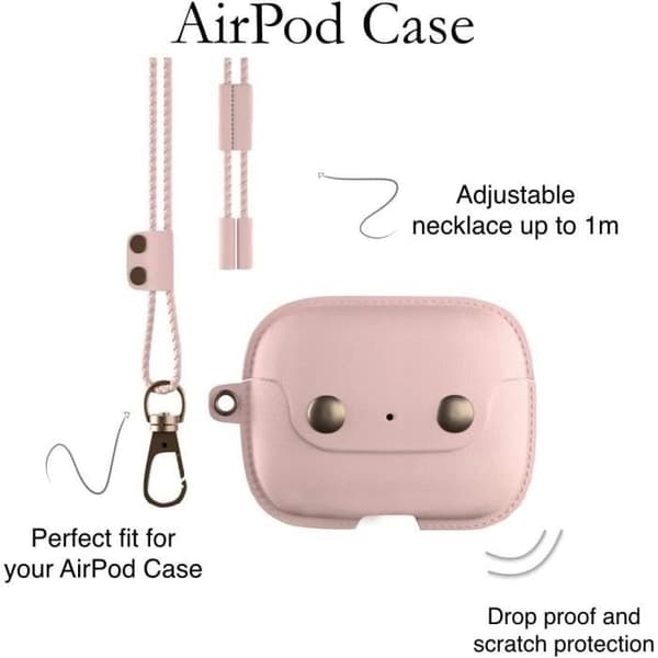 Woodcessories - Läderfodral för AirPods Pro med halsband, AirCase Rosa