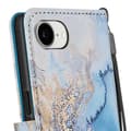 Miniatyrbild 4 av 5: Étui för iPhone 16e Marmor Oceanmönster med handledsrem och kortfack Blå