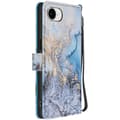 Miniatyrbild 2 av 5: Étui för iPhone 16e Marmor Oceanmönster med handledsrem och kortfack Blå
