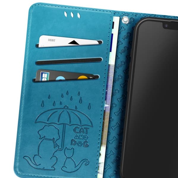 Fodral för iPhone 16e Design Katt och Hund Fickbok Blå