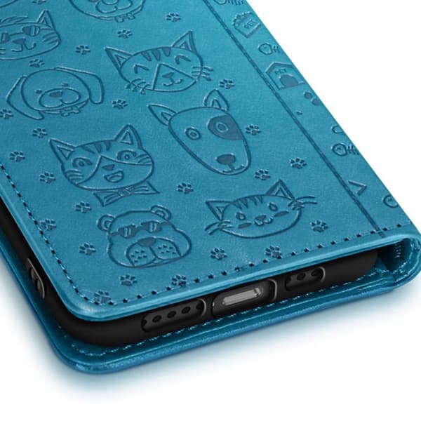 Fodral för iPhone 16e Design Katt och Hund Fickbok Blå