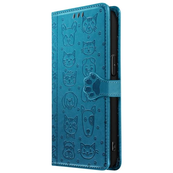 Fodral för iPhone 16e Design Katt och Hund Fickbok Blå
