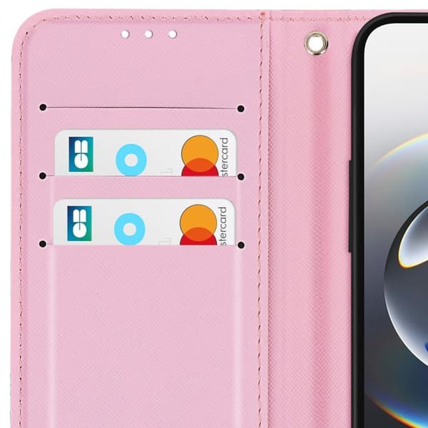 Etui för iPhone 16e Blommönster med Handrem och Kortfack Vit
