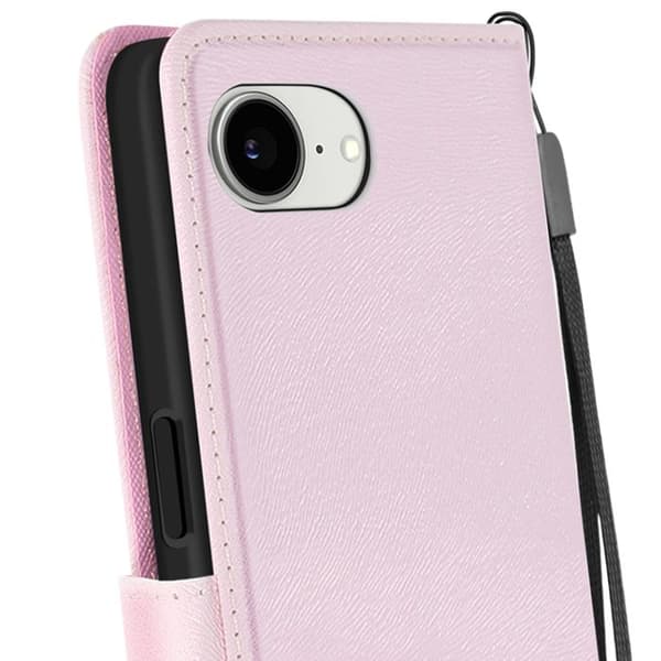 Mobilfodral för iPhone 16e Kawaii Kattmotiv med Rem och Rosa Kortfack