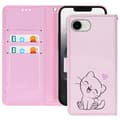 Miniatyrbild 1 av 5: Mobilfodral för iPhone 16e Kawaii Kattmotiv med Rem och Rosa Kortfack