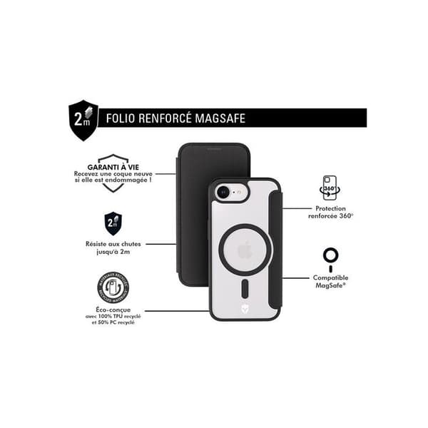 Coque och mobiltelefonfodral Forcecase Folio förstärkt Magnet Svart för iPhone 16e