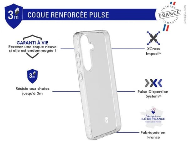 Reinforced telefonskal för smartphone Samsung Galaxy S25 PULSE Ursprung Frankrike Garanti 3m Transparent