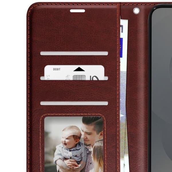 Étui för Samsung Galaxy S25 Edge Fällbar Plånbok Stöd Mayaxess Brunt