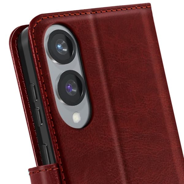Étui för Samsung Galaxy S25 Edge Fällbar Plånbok Stöd Mayaxess Brunt