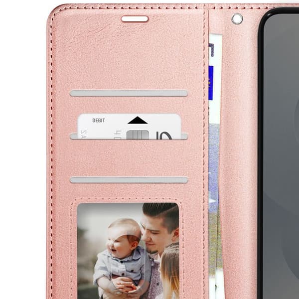 Étui för Samsung Galaxy S25 Edge Fodral Plånbok Stöd Mayaxess Roséguld