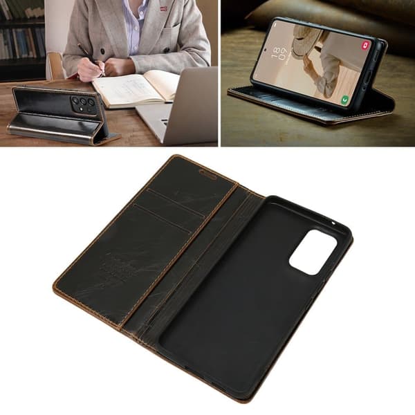 För A53 5G Telefonfodral Svart Brunt Läder Flip Telefonfodral Plånboksmönster Telefonfodral Stöttålig telefon Skyddsfodral Kortplatser Telefonställ