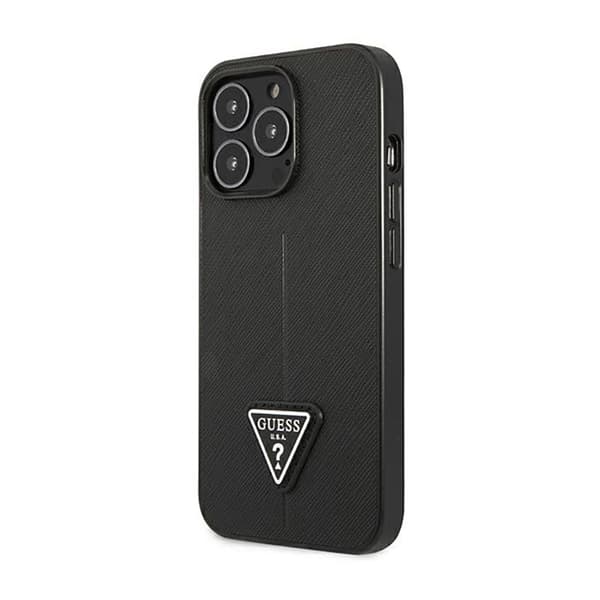Guess Saffiano Triangle Logo Fodral - Fodral för iPhone 14 Pro (svart)