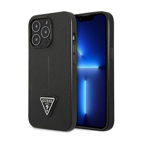Guess Saffiano Triangle Logo Fodral - Fodral för iPhone 14 Pro (svart)