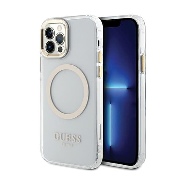GuessMetalOutlineMagSafe-FodralföriPhone12/iPhone12Pro(Transparent/Guld)