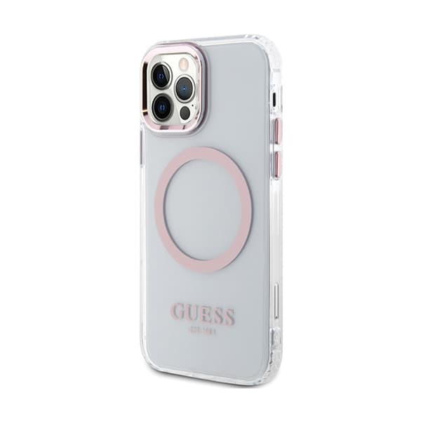 Guess Metal Outline MagSafe - Case for iPhone 12 / iPhone 12 Pro (Transparent / Pink)