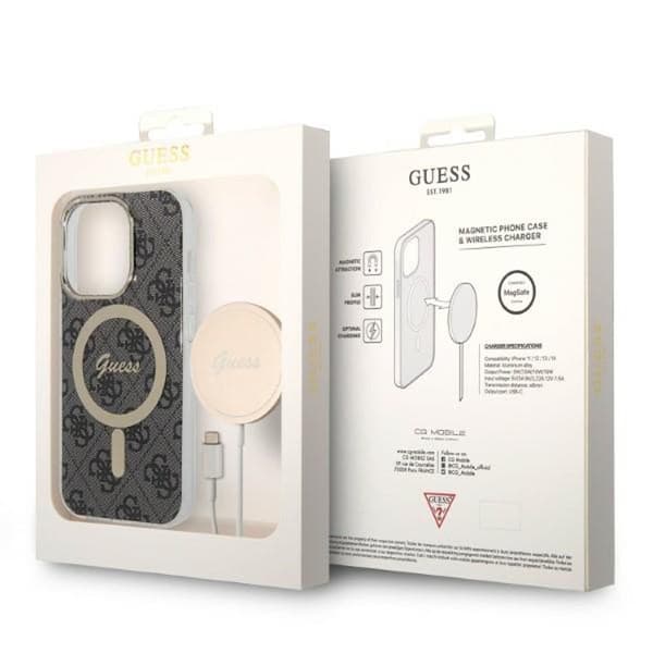 GuessBundlePackMagSafe4G-SetmedfodralföriPhone14ProMax+MagSafeladdare(svart/guld)