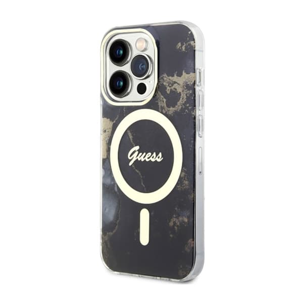Guess Golden Marble MagSafe - kotelo iPhone 14 Pro Maxille (musta)