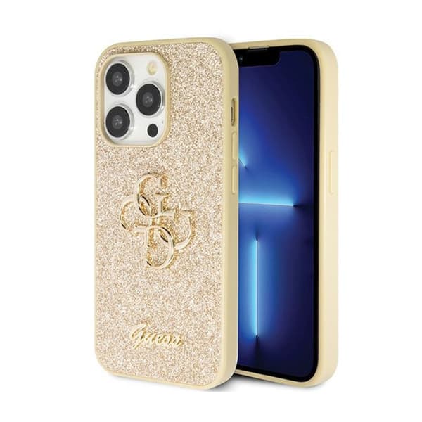 Guess Glitter Script Big 4G - Cover til iPhone 14 Pro (Guld)