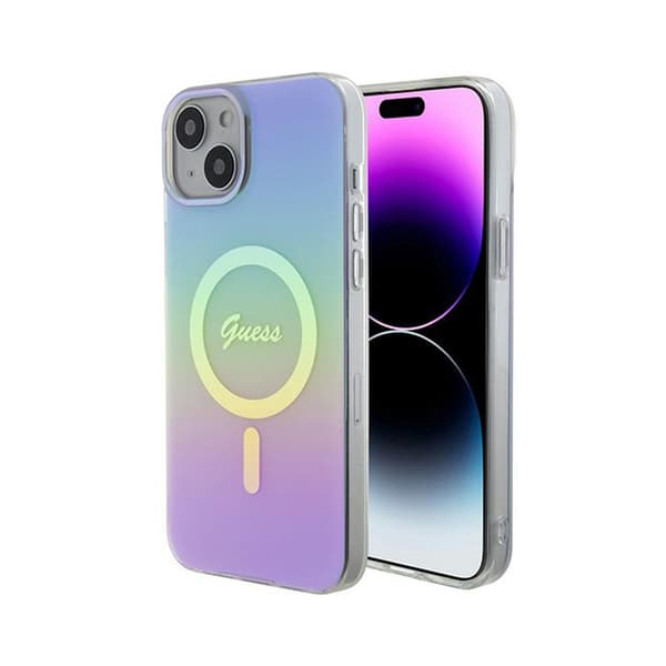 Guess IML Iridescent MagSafe - iPhone 15 -kotelo (violetti)