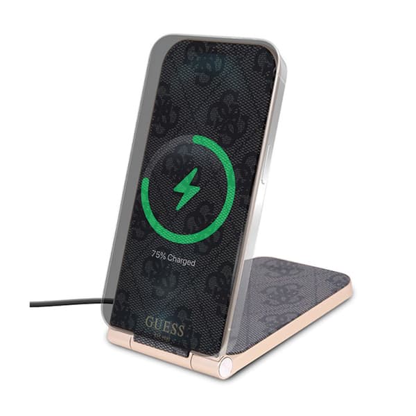 Guess 4G Pattern MagSafe - Foldbar 2-i-1 induktiv oplader med MagSafe til iPhone og AirPods 15W (sort)
