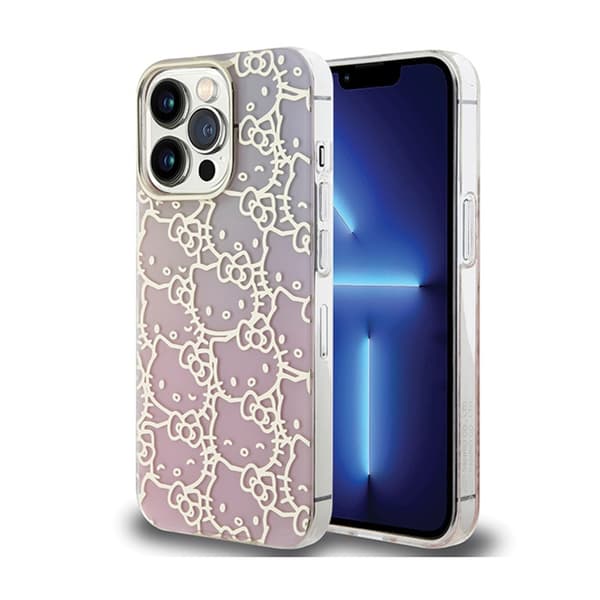 Hello Kitty IML Gradient Electrop Crowded Kitty Head - Suojakuori iPhone 14 Prolle (vaaleanpunainen)