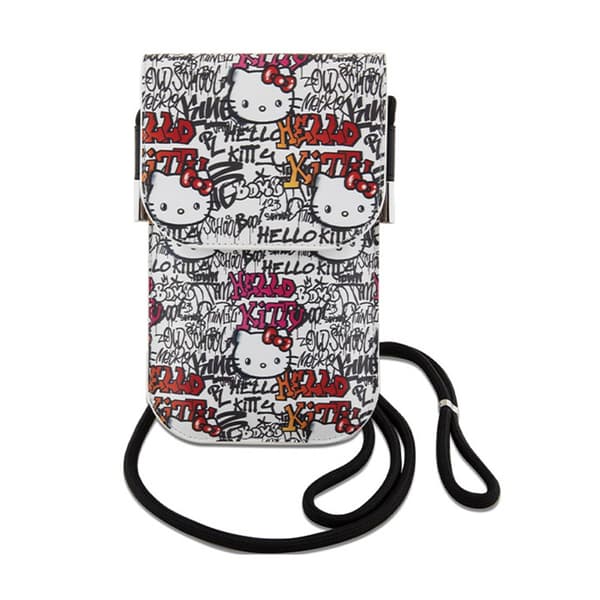 HelloKittyLäderetiketterGraffitiCord-Telefoncrossbody-väska(beige)