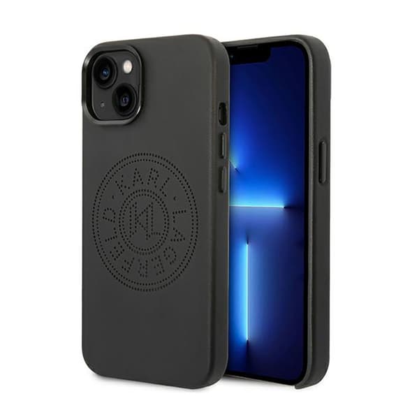 Karl Lagerfeld læder etui med perforeret logo - etui til iPhone 14 Plus (sort)