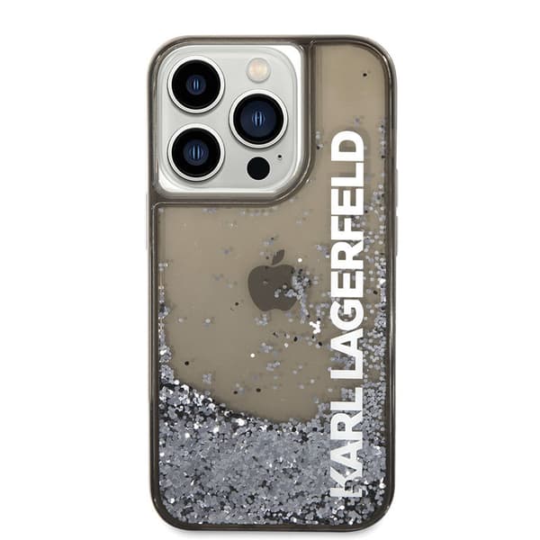KarlLagerfeldLiquidGlitterTranslucent,forlængetlogoetui-CovertiliPhone14Pro(sort)