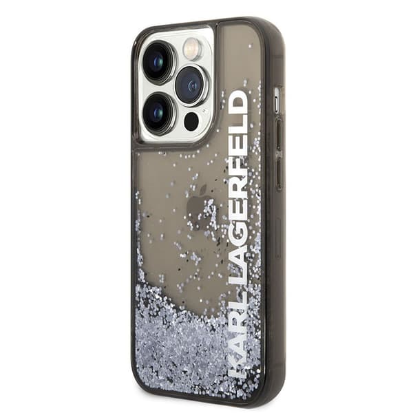 KarlLagerfeldLiquidGlitterTranslucent,forlængetlogoetui-CovertiliPhone14Pro(sort)