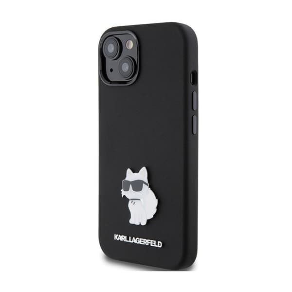 KarlLagerfeldSiliconeChoupetteMetalPin-iPhone15Plus-kotelo(musta)