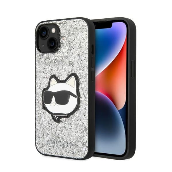 KarlLagerfeldNFTGlitterChoupettePatch-FodralföriPhone14(silver)