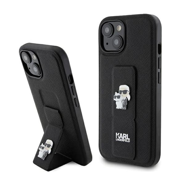 KarlLagerfeldGripstandSaffianoKarl&ChoupettePins-iPhone15Plusetui(sort)