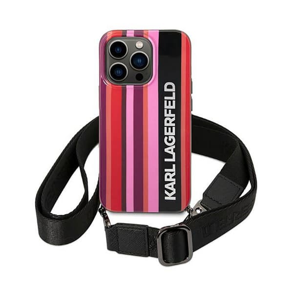 KarlLagerfeldColorStripesStrap-FodralföriPhone14ProMax(Rosa)