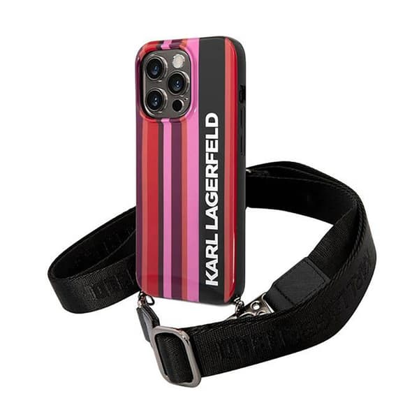 KarlLagerfeldColorStripesStrap-FodralföriPhone14ProMax(Rosa)