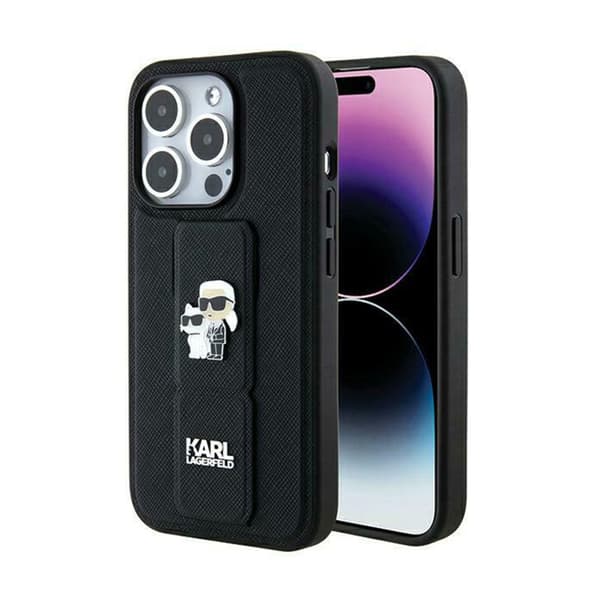 KarlLagerfeldGripstandSaffianoKarl&ChoupettePins-iPhone14ProFodral(svart)