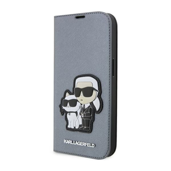 KarlLagerfeldBooktypeNFTSaffianoKarl&Choupette-FodralföriPhone14Pro(Silver)