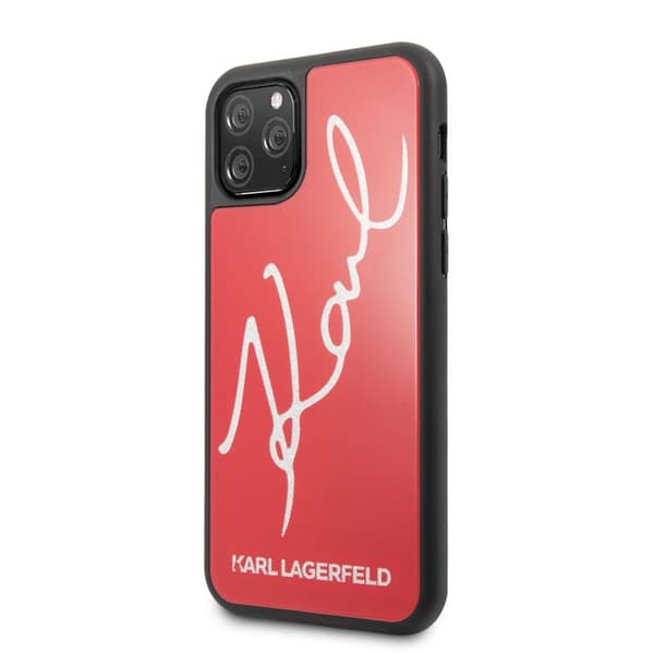 KarlLagerfelddubbellagershärdatglassignaturglitterfodralföriPhone11Pro(röd)