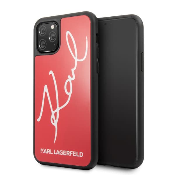KarlLagerfelddubbellagershärdatglassignaturglitterfodralföriPhone11Pro(röd)