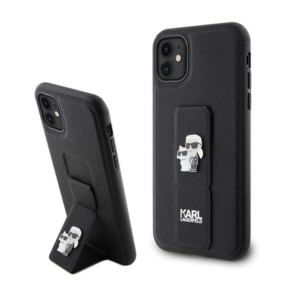 KarlLagerfeldGripstandSaffianoKarl&ChoupettePins-iPhone11fodral(svart)