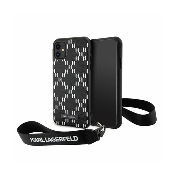 KarlLagerfeldMonogramLosangeSaffiano-FodralmedsnoddföriPhone11(svart)