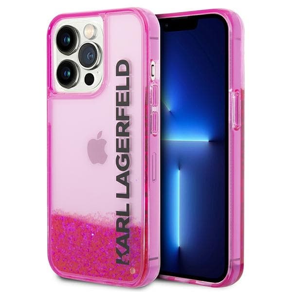 KarlLagerfeldLiquidGlitterTranslucent,aflangtlogoetui-etuitiliPhone14Pro(Pink)