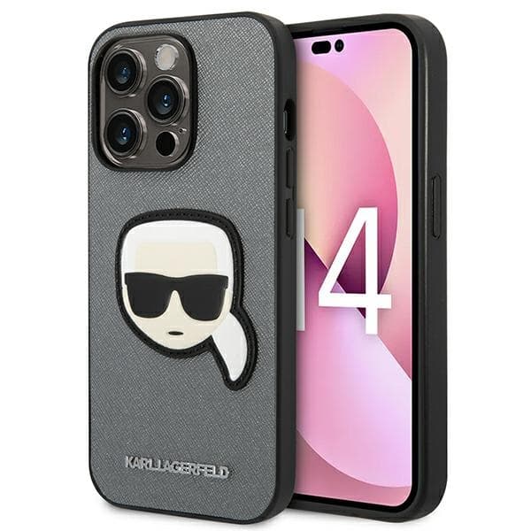 KarlLagerfeldSaffianoKarlHeadPatchCaseiPhone14Pro(Silver)