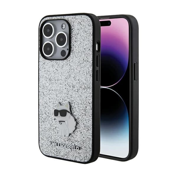 Karl Lagerfeld Fast Glitter Choupette Logo Metal Pin - Cover iPhone 15 Pro Max (sølv)