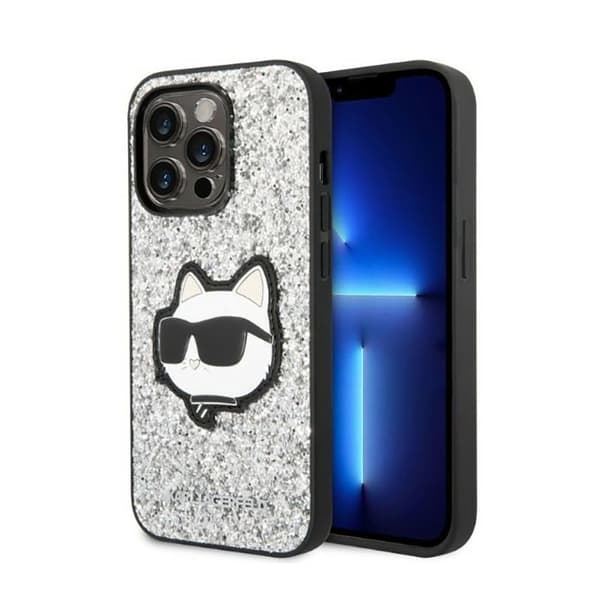 KarlLagerfeldNFTGlitterChoupettePatch-FodralföriPhone14Pro(silver)
