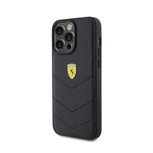 FerrariQuiltedMetalLogo-FodralföriPhone15ProMax(svart)
