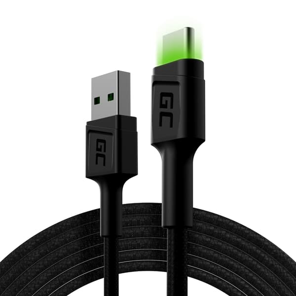 KabelGrönCellRayUSB-A-USB-CGrönLED200cmmedstödförUltraChargeQC3.0snabbladdning