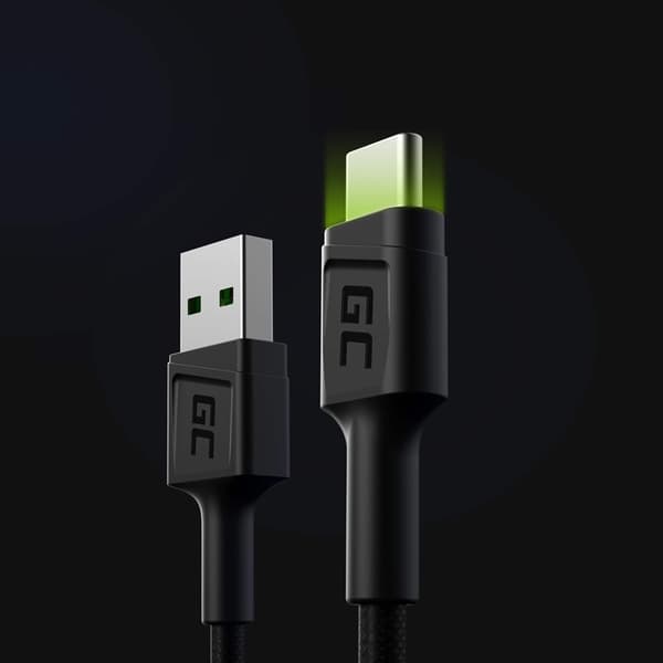 KabelGrönCellRayUSB-kabel-USB-C120cmmedgrönLED-bakgrundsbelysningochstödförsnabbladdningUltraCharge,QC3.0