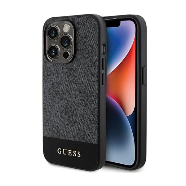 Guess4GBottomStripeMetalLogoCollection-FodralföriPhone15Pro(grå)